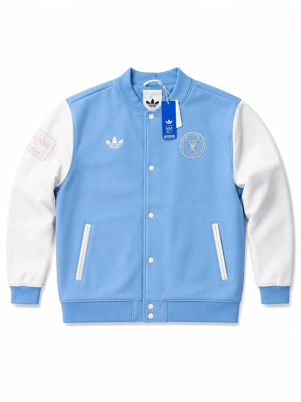 adidas Light Blue and White Varsity-Style Kids Jacket